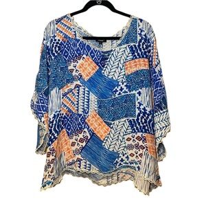 NWT Tolani Women’s Patchwork 3/4 Sleeve Blouse Top Relaxed‎ Fit Summer Vacation